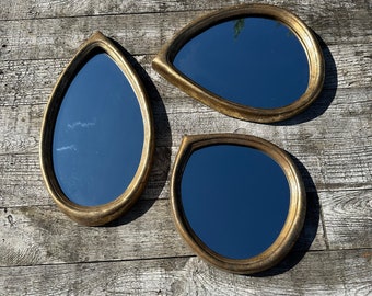 Gold patina water drop mirrors (set of 3)