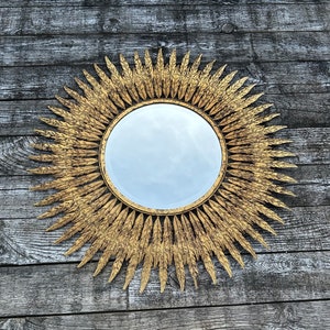 Miroir Mural En Métal – Forme Soleil – Diamètre 28 Cm – Vintage Années 70-90