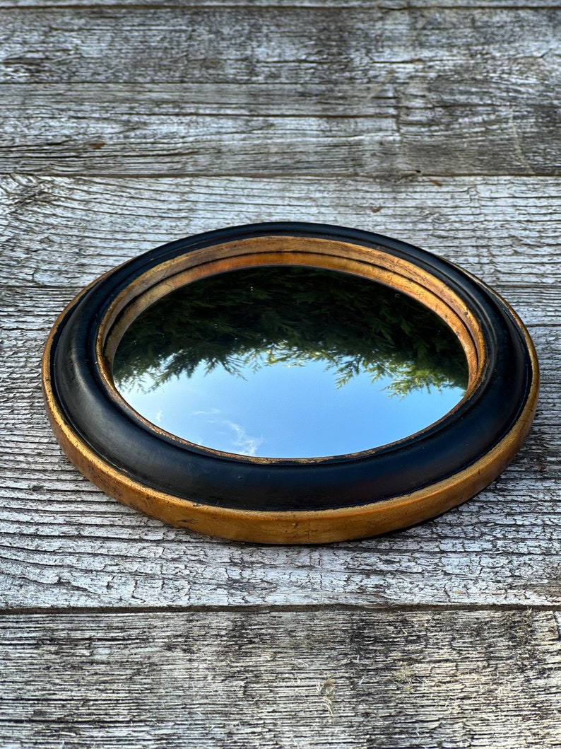 Miroir rond New noir et patine dorée à l'ancienne avec oeil de sorcière diam 19 cm image 2