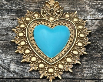 Turquoise heart ex voto 24 x 21.5 cm