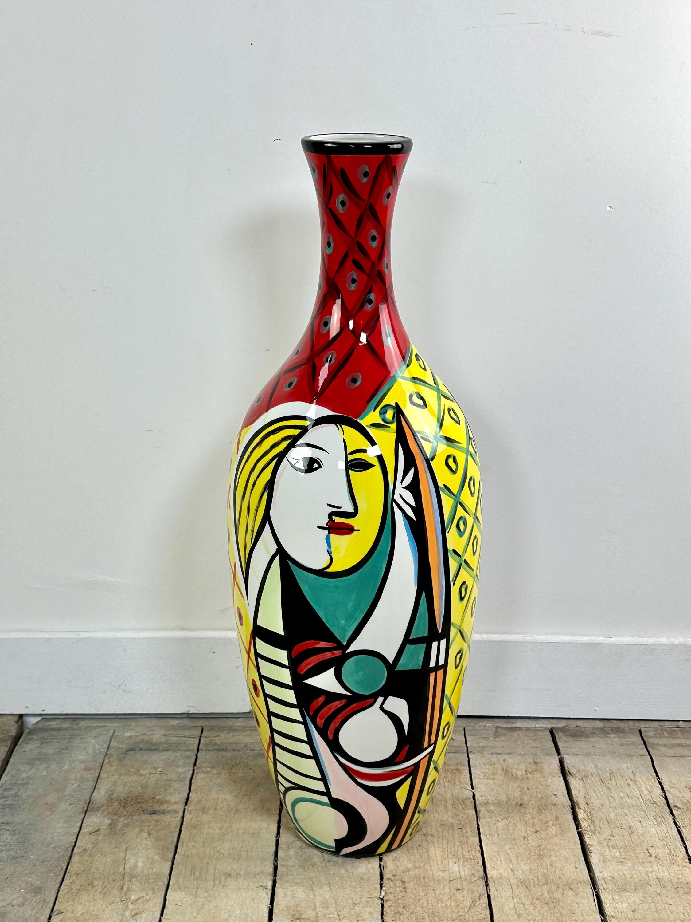 Vase cubiste en céramique émaillée peint à la main HT 64 cm — Beyit