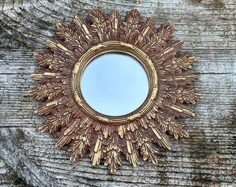 Patinated golden Caesar mirror diameter 22 cm