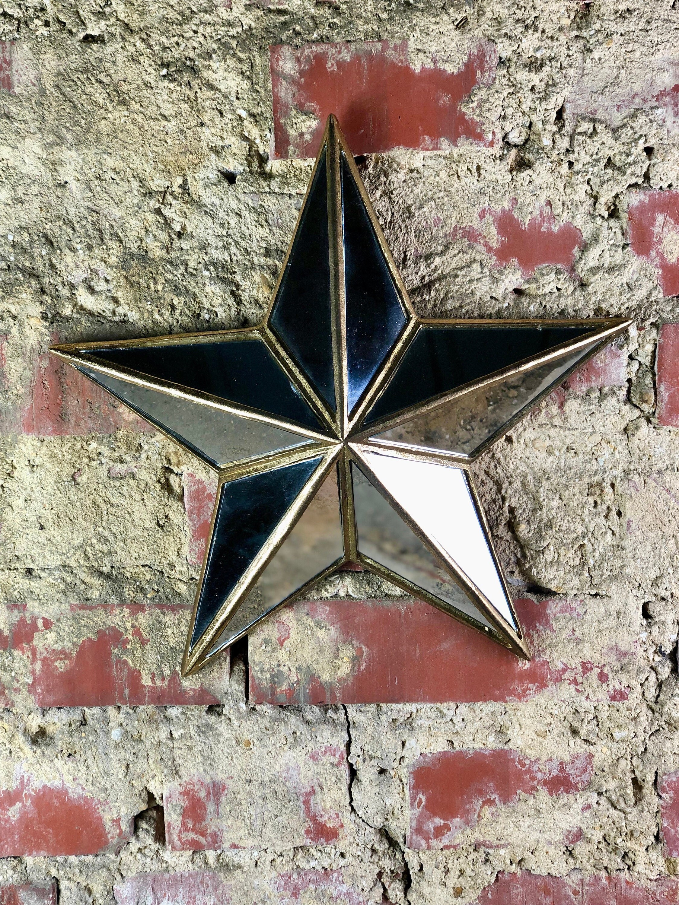 Etoile Miroir Mural Doré Patiné à 10 Facettes Miroirs Diamètre 30 cm