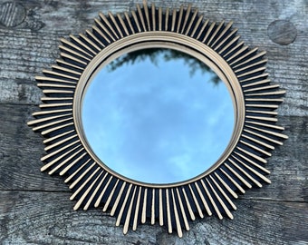 Miroir "Irène" noir et doré patiné avec oeil de sorcière diam 30 cm