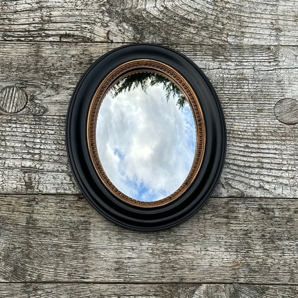 Specchio ovale Rosalie nero e oro patinato 24 x 19 cm