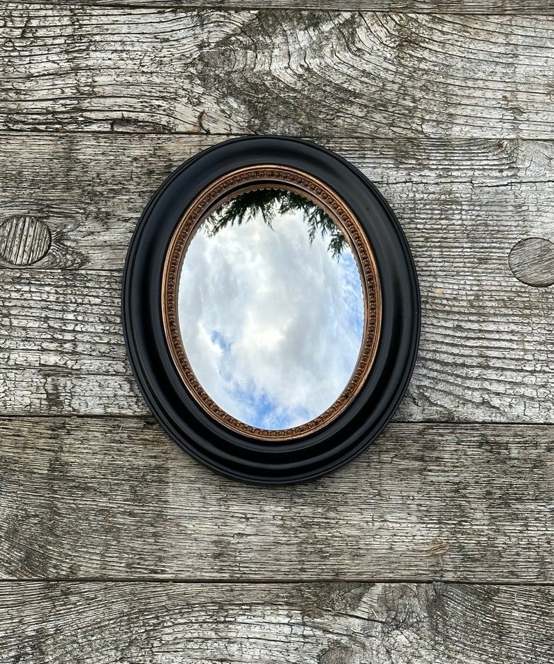 Miroir ovale Rosalie noir et doré patiné 24 x 19 cm image 1