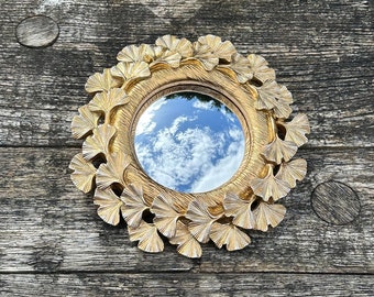 Gouden Floralie spiegel met heksenoog diameter 18 cm