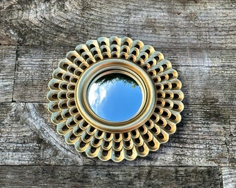 Miroir soleil "Chloé" doré patiné, oeil de sorcière Diam 21 cm