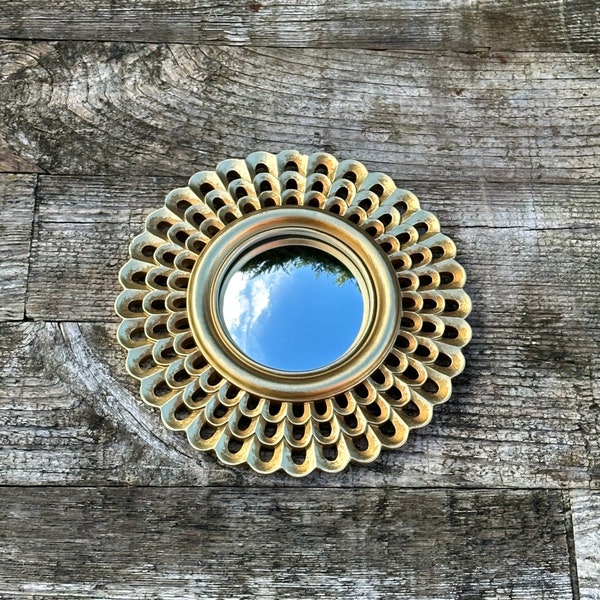 Miroir soleil "Chloé" doré patiné, oeil de sorcière Diam 21 cm