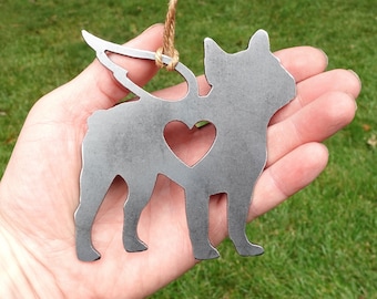 French Bulldog Ornament 3 Pet Memorial W/ Angel Wings - Pet Loss Gift - Dog Sympathy Remembrance Gift - Metal Dog Christmas Ornament