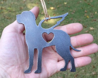 Personalized Great Dane Pet Memorial Ornament 3, Textured Cast-Iron Look, Dog Sympathy Gift with Angel Wings & Heart, Raw Steel