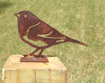 Rusty Metal Dark Eyed Junco Bird - Steel Garden Bird - Rusted Junco Garden Decor - Junco Bird Sculpture - Post / Fence Mount - 3.25 in tall