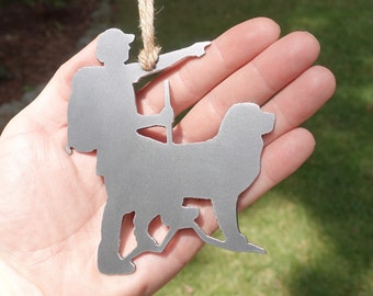 Personalized Backpacking Dog Ornament - Bernese Mountain Dog Raw Steel Hiking Dog Ornament - Hiker Ornament - Metal Dog Christmas Ornament