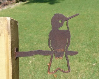 Hummingbird on Branch Rusty Metal Yard Art 10 - Rusted Metal Hummingbird Gift Garden Art - Hummingbird Yard Art - With Post/Wall Mount