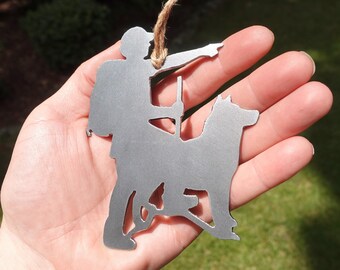 Personalized Backpacking Dog Ornament - Husky Dog Raw Steel Hiking Dog Ornament - Hiker Dog Ornament - Metal Dog Christmas Ornament