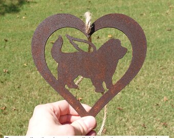 Newfoundland Dog Memorial Rusty Metal Heart, Pet Loss Sympathy Gift, Dog Grave Marker, Outdoor Pet Cemetery Decor, Dog Lover - 7 Inch