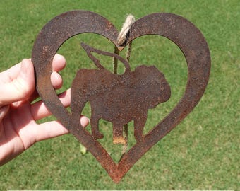Rusty Metal English Bulldog Angel Pet Memorial Ornament 3 - Dog Sympathy Gift - Pet Loss Gift - Outdoor Hanging Memorial Ornament - 7 inch
