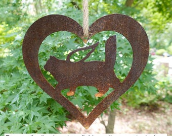 Rusty Metal Birman Cat Angel Pet Memorial Ornament - Cat Sympathy Gift - Pet Loss Gift - Outdoor Hanging Cat Heart Yard Garden Art - 7 in