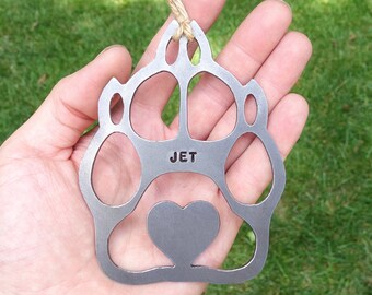Raw Steel Pet Memorial Ornament Dog Paw - Personalized Pet Loss Gift - Dog Sympathy Remembrance Gift - Metal Dog Christmas Ornament