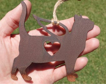 Rusted Bengal Cat Pet Memorial Ornament W/ Angel Wings - Rusty Pet Loss Gift - Cat Sympathy Remembrance Gift - Indoor Outdoor