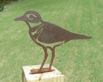 Rusty Killdeer Fence Topper, Metal Bird Yard Art Silhouette, Outdoor Garden Decor, Post and Railing Accent Sign, Rustic Shorebird Sculpture