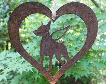 Rusty Metal Doberman Pinscher Angel Pet Memorial Ornament 2 - Dog Sympathy Gift - Pet Loss Gift - Outdoor Hanging Memorial Ornament - 7 in