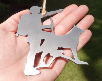 Personalized Backpacking Dog Ornament - Australian Cattle Dog Raw Steel Hiking Dog Ornament - Blue Heeler ACD - Metal Dog Christmas Ornament