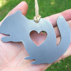 Personalized Chipmunk Ornament Raw Steel - Woodland Animal Decor - Hanging Chipmunk Decoration - Metal Christmas Ornament - Cabin Decor