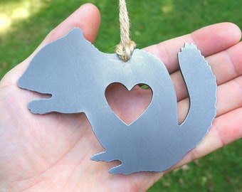 Personalized Chipmunk Ornament Raw Steel - Woodland Animal Decor - Hanging Chipmunk Decoration - Metal Christmas Ornament - Cabin Decor