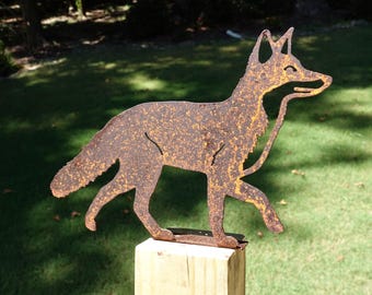 Metal Fox Silhouette, Pre-Rusted Fox Cutout, Outdoor Garden Decor, Fence Art, Metal Animal Sculpture, 11 Inch Rusty Fox Sign