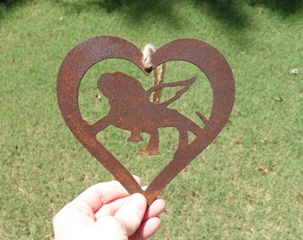 Bearded Dragon Memorial Gift, Rusty Metal Angel Reptile Art, Pet Loss Sympathy Decor, Bearded Dragon Grave Marker, Rustic Heart Wall Hanging