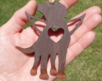 Rusty Labrador Retriever Pet Memorial Ornament Angel 1, Pet Loss Gift, Dog Sympathy Remembrance Gift - Rusted Metal Dog Christmas Ornament