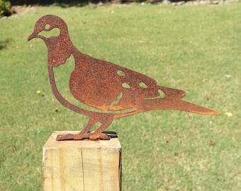 Rusty Mourning Dove Fence Topper, Metal Bird Yard Art Silhouette, Outdoor Garden Decor, Post Railing Accent Sign, Rustic Wildlife Sculpture