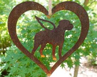 Rusty Metal Boxer Dog Angel Pet Memorial Ornament 5 - Dog Sympathy Gift - Pet Loss Gift - Outdoor Hanging Dog Heart Memorial Ornament - 7 in