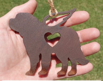 Rusty Saint Bernard Pet Memorial Ornament Angel, Pet Loss Gift, Dog Sympathy Remembrance Gift - Rusted Metal Dog Christmas Ornament