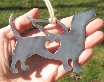 Dachshund Dog Ornament 1 Pet Memorial W/ Angel Wings - Pet Loss Dog Sympathy Remembrance Gift - Metal Dog Christmas Ornament