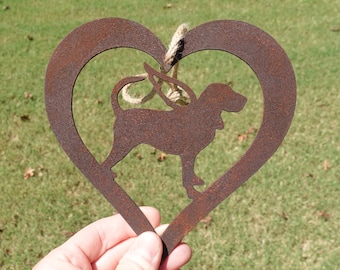 7 Inch Black and Tan Coonhound Rusty Metal Angel Heart Pet Memorial Ornament - Dog Sympathy Pet Loss Gift Outdoor Hanging Memorial Ornament