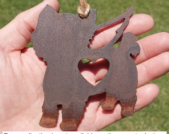 Yorkshire Terrier Pet Memorial Ornament Angel 2, Pet Loss Gift, Dog Sympathy Remembrance Gift - Rusted Metal Yorkie Dog Christmas Ornament