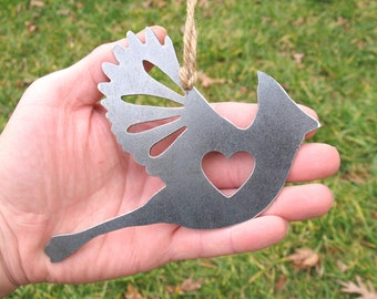 Cardinal Metal Memorial Gift - Cardinal Christmas Ornament - Metal Bird Christmas Ornament - Personalize