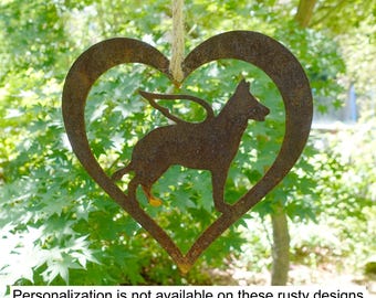 Rusty Metal German Shepherd Angel Pet Memorial Ornament 1 - Dog Sympathy Gift - Pet Loss Gift - Outdoor Hanging Memorial Ornament - 7 in