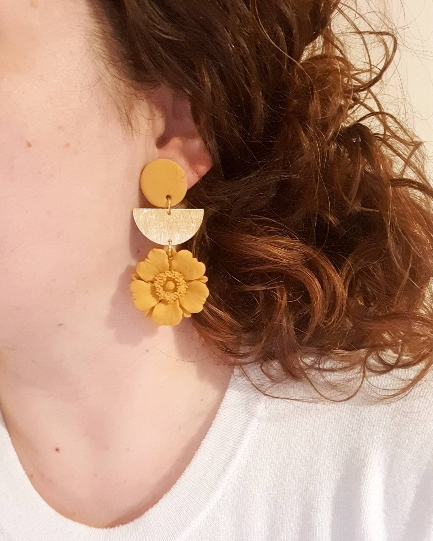 Mustard Statement Earrings Polymer Clay Earrings Etsy