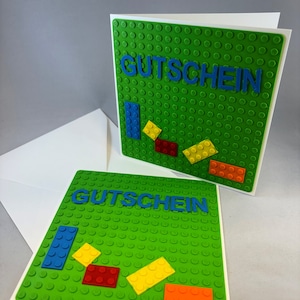 Voucher - ze składaną kartką i kopertą - urodziny - Lego - klocki - druk 3D