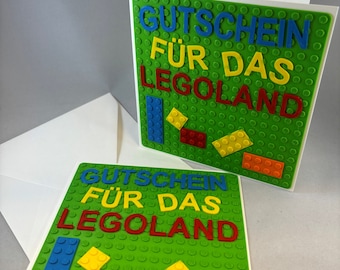 LEGOLAND Gutschein - mit Klapp-Karte und Umschlag - Geburtstag - Baustein - 3D-Druck