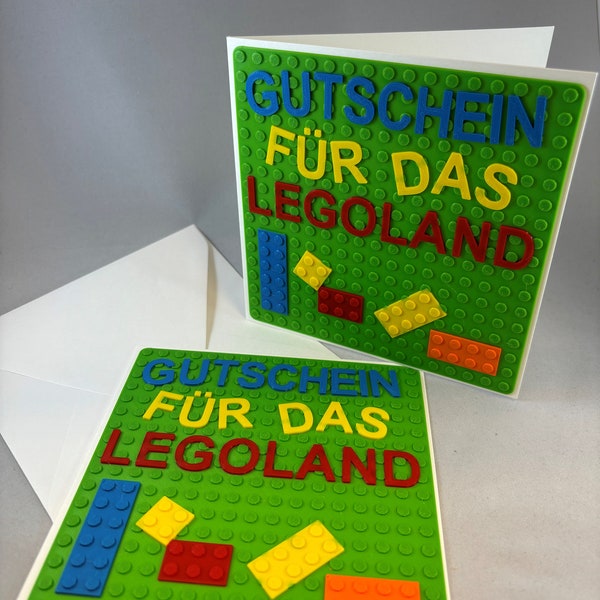 LEGOLAND Gutschein - mit Klapp-Karte und Umschlag - Geburtstag - Baustein - 3D-Druck