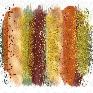 May include: Abstract digital art print with a watercolor effect. The print features five vertical stripes in shades of brown, gold, green, and red with a glittery texture.