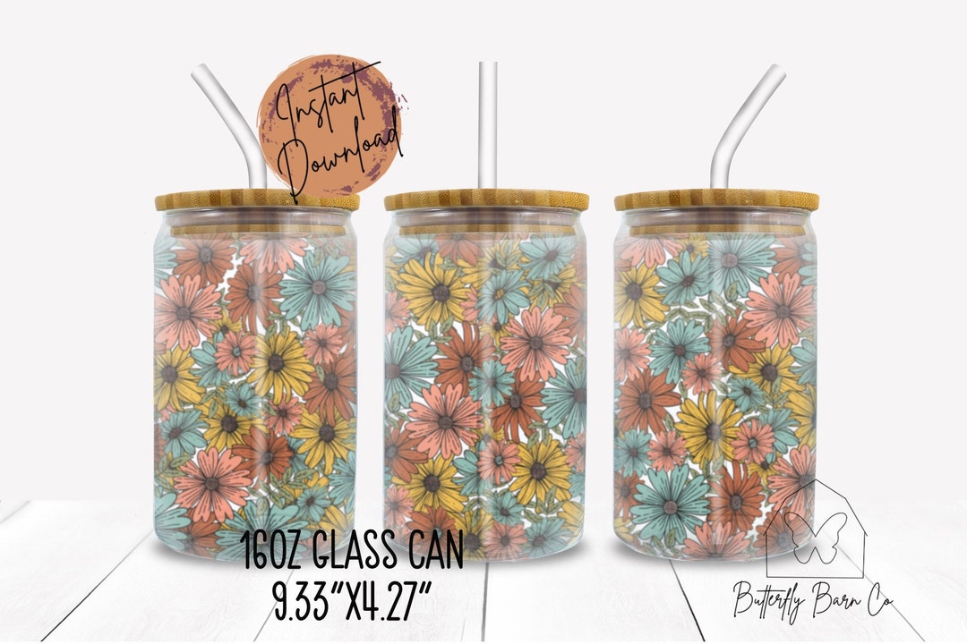 Wildflowers Can Wrap PNG Digital Design Download Retro Png Glass Can ...