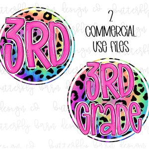 3rd Grade PNG | Instant Download | Sublimation | Rainbow Leopard png | Shirt Design | PNG | School PNG | third png | Cute png | Neon
