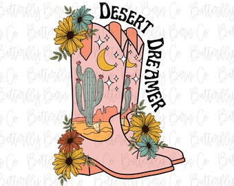 PNG occidentale / Download design digitale / Wildflower Png / Sublimazione / PNG carino / png retrò / Disegni di magliette / png del deserto / PNG di stivali