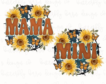 2 Files, Western Mama and Mini PNG | mama, mini, Instant Download | Sublimation | Shirt Design | PNG | Cowhide png | mama png | Cute png