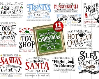 Farmhouse Christmas SVG Bundle, Vol 2.  Rustic Christmas svg cut files.  Rustic holiday svg designs.  Farmhouse Christmas svgs.  SVG Bundle.